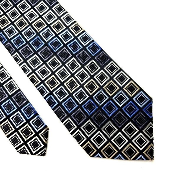 Michael Kors Silk Tie Woven Gray‎ Blue Geometric - Picture 1 of 6